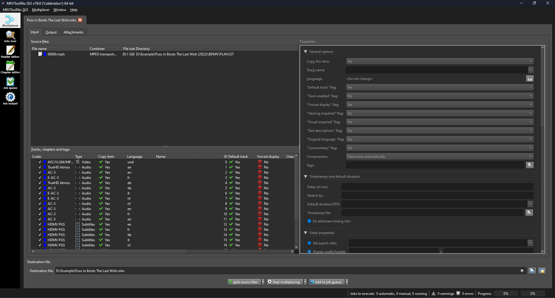 MKVToolNix GUI multiplexer tab